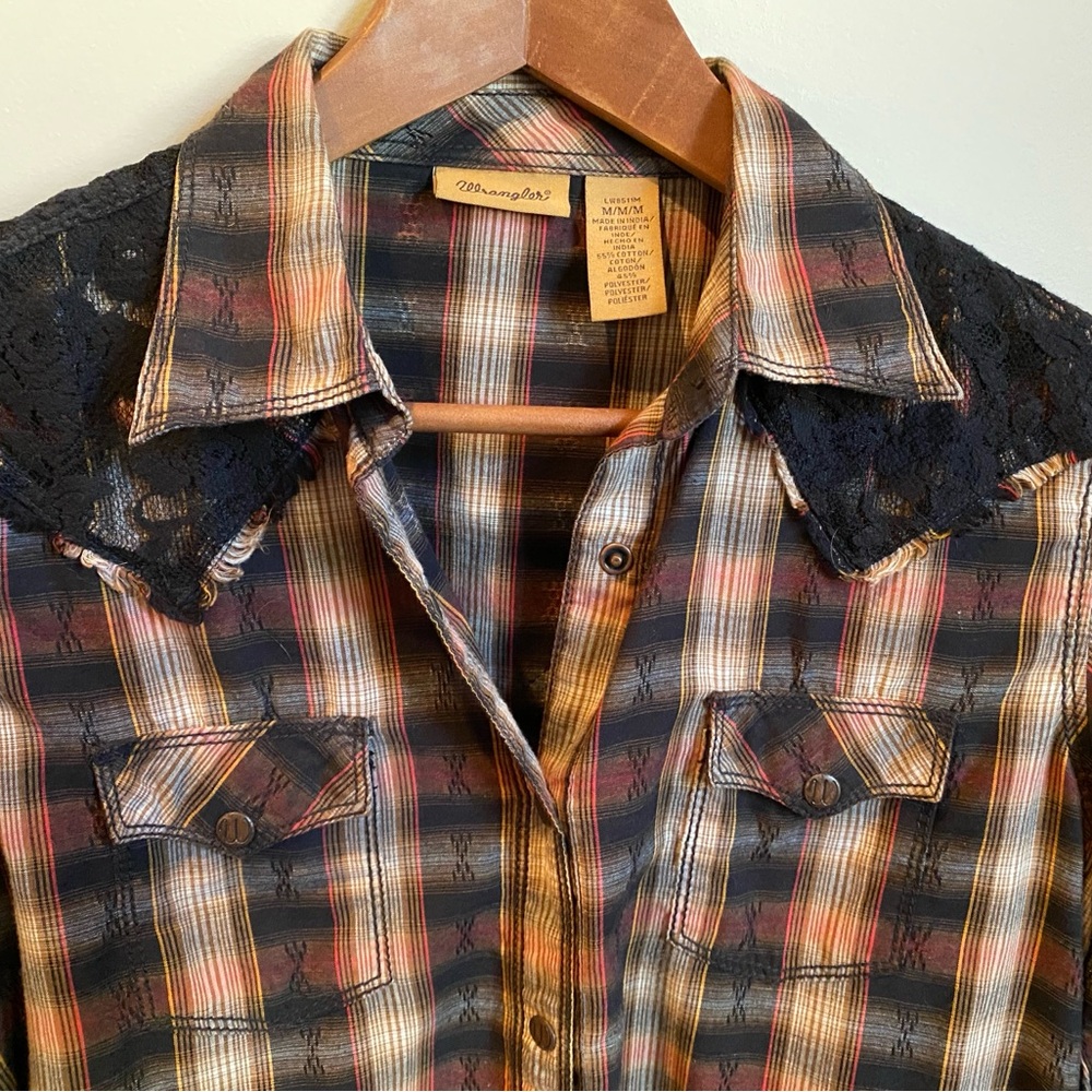 Wrangler Plaid Shirt with Lace Accents